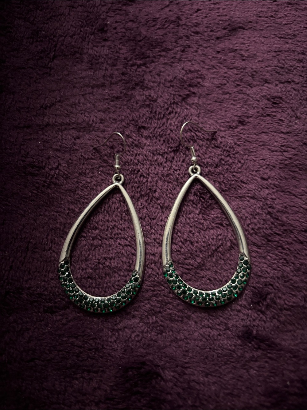 Silver Teardrop Earrings with Green Stones - Women Jewelry